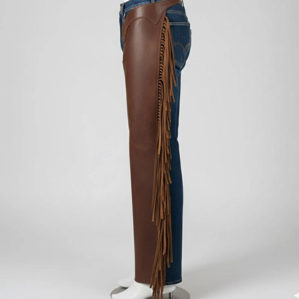 Handmade Brown Suede Leather Chaps – Western Style Fringe Pants for Cowgirls