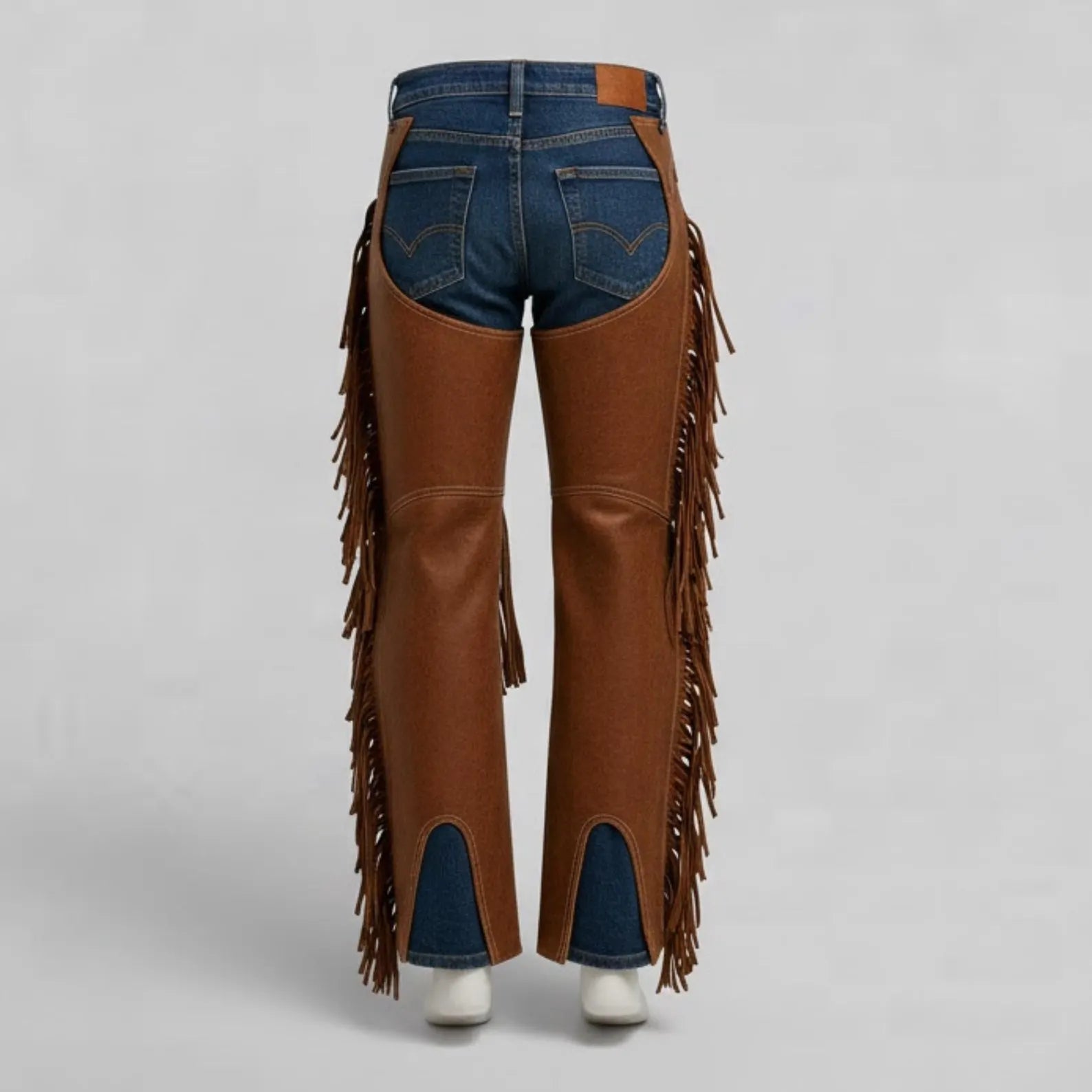 Handmade Brown Suede Leather Chaps – Western Style Fringe Pants for Cowgirls