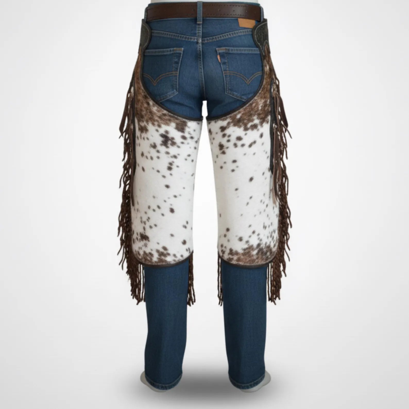 Custom Handmade Brown & White Hair on Hide Rodeo Chaps – Western Bull Riding Gear