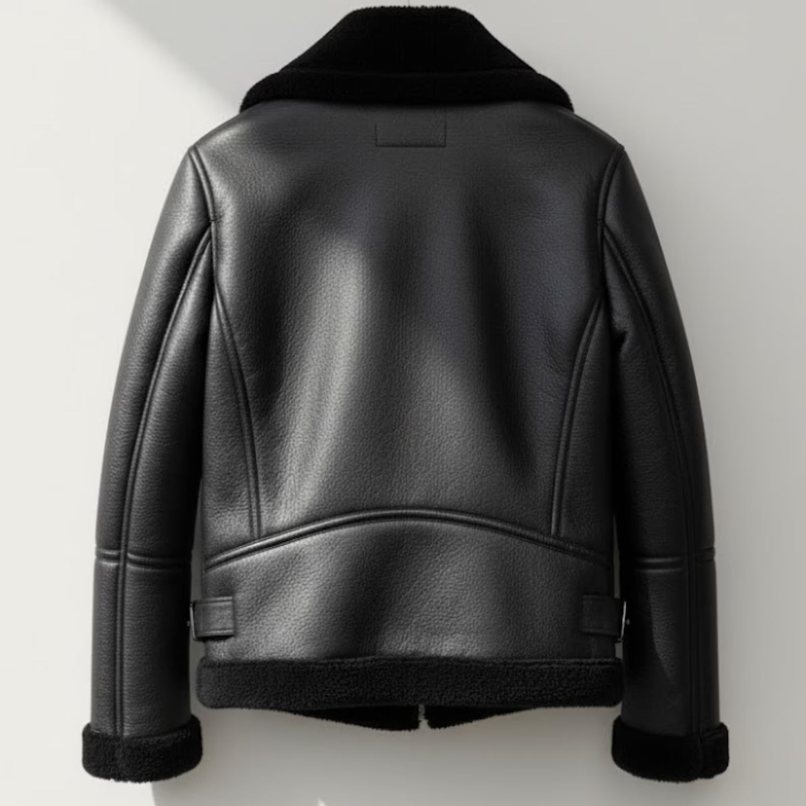 Handmade Black Shearling Jacket – Womens Warm Aviator Biker Coat, Winter Streetwear, Thick Fur-Lined Motorcycle