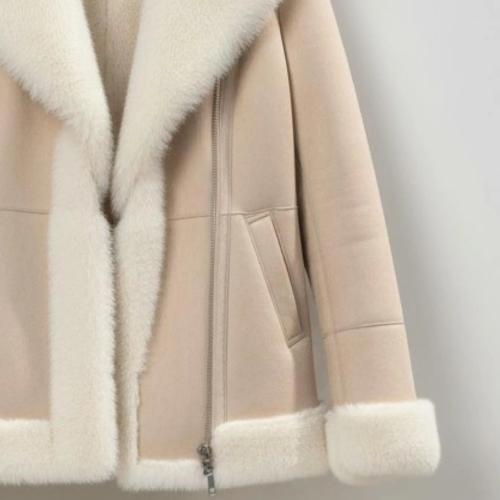 Women's Beige Sheepskin Shearling Jacket – Warm Winter Coat