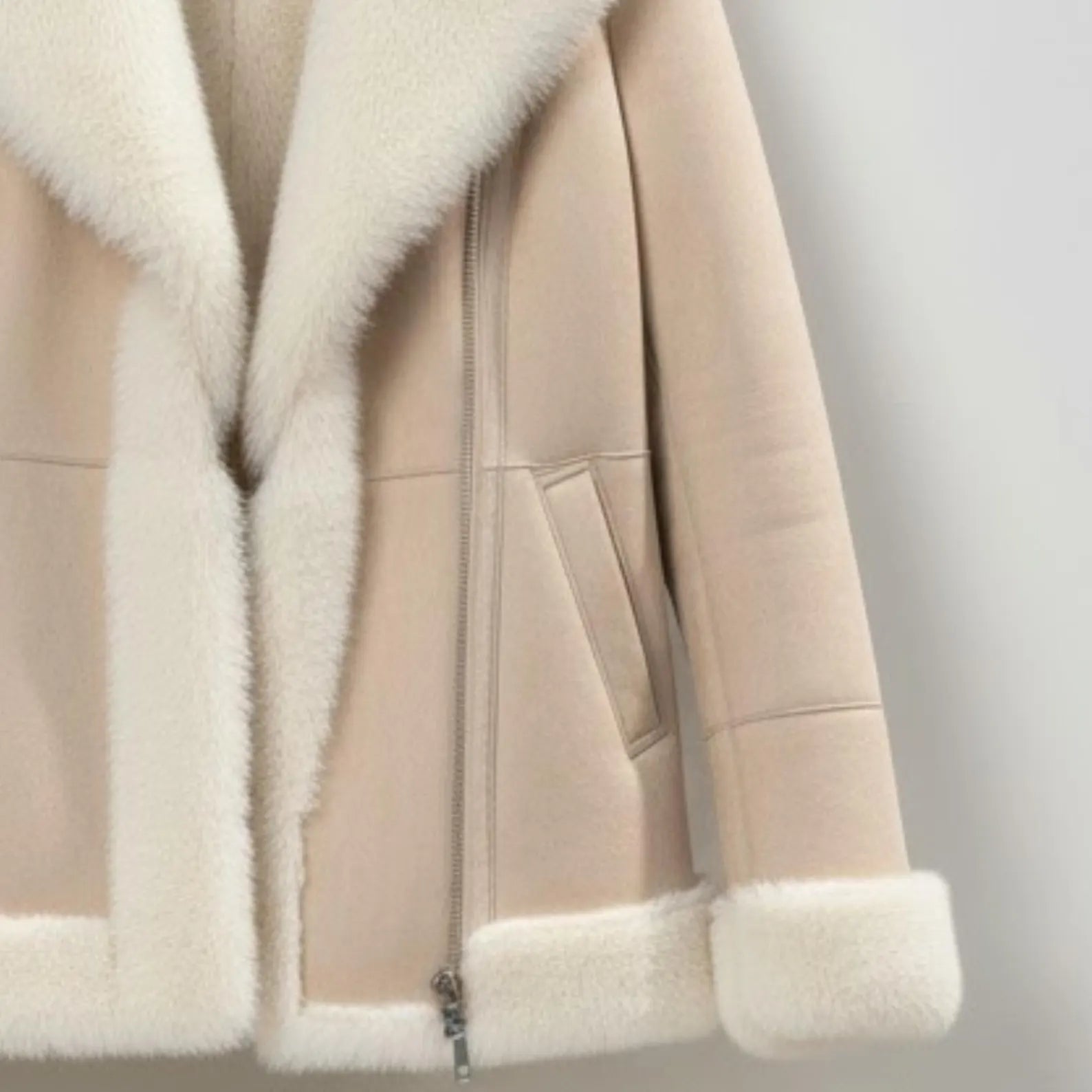 Women's Beige Sheepskin Shearling Jacket – Warm Winter Coat