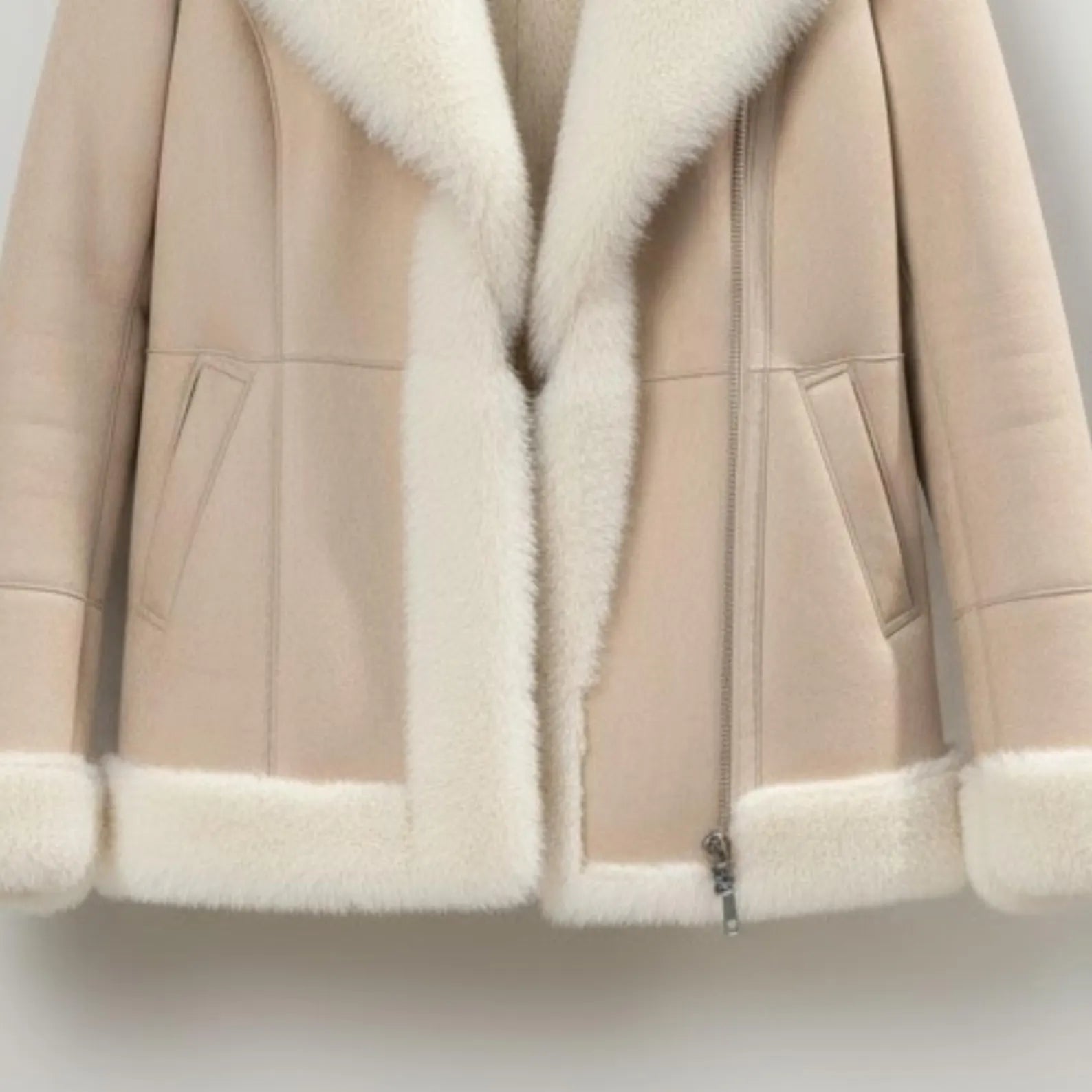 Women's Beige Sheepskin Shearling Jacket – Warm Winter Coat