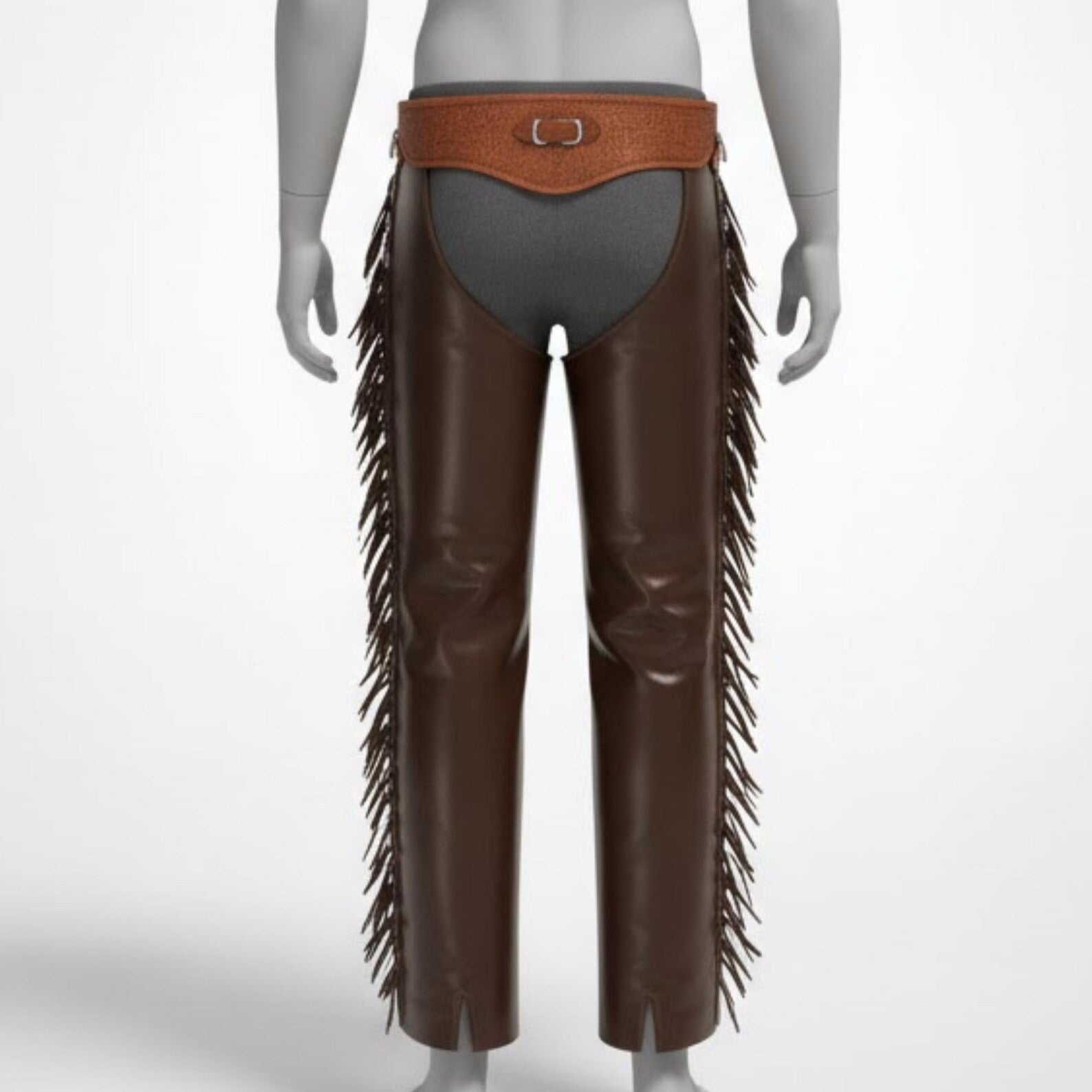 Handmade Brown Leather Chaps, Mens Western Wear with Fringe for Rodeo and Riding
