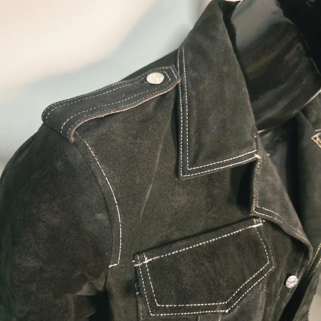 Handmade Black Suede Trucker Jacket for Men, A Classic Vintage Style Coat.