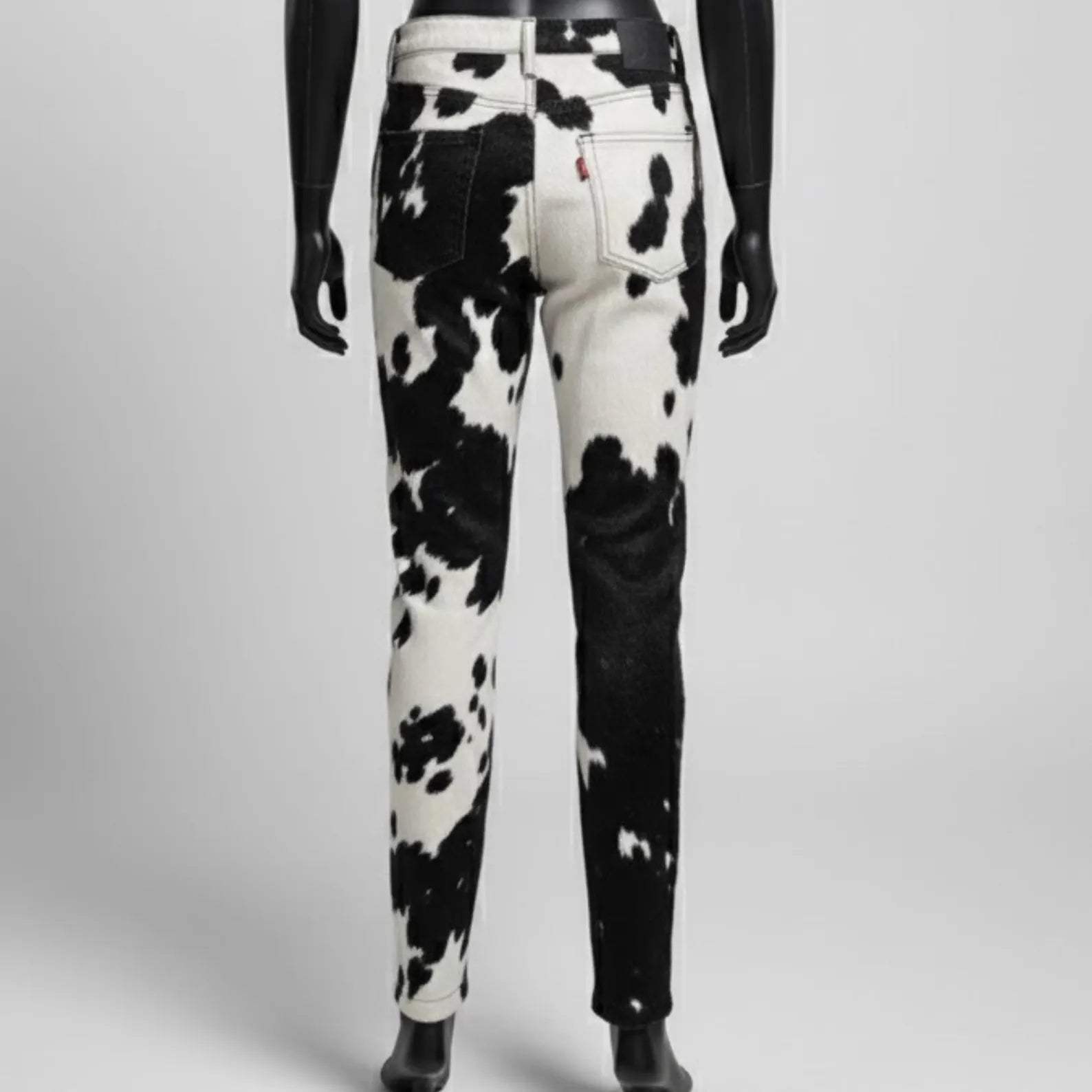 Handmade Black and White Denim Cow Print Jeans – Western Cowboy Pants for Women