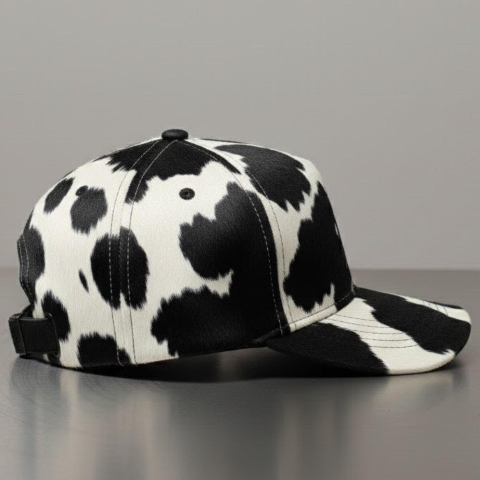 Handmade Cow Print Baseball Cap – Stylish Animal Print Hat for Women