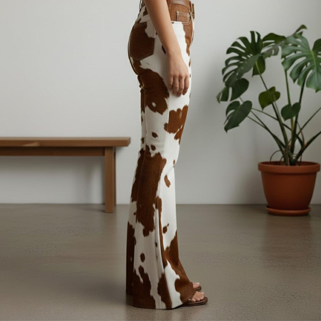 Handmade Brown Faux Fur Cow Print Pants – Western Apparel Flare Trousers