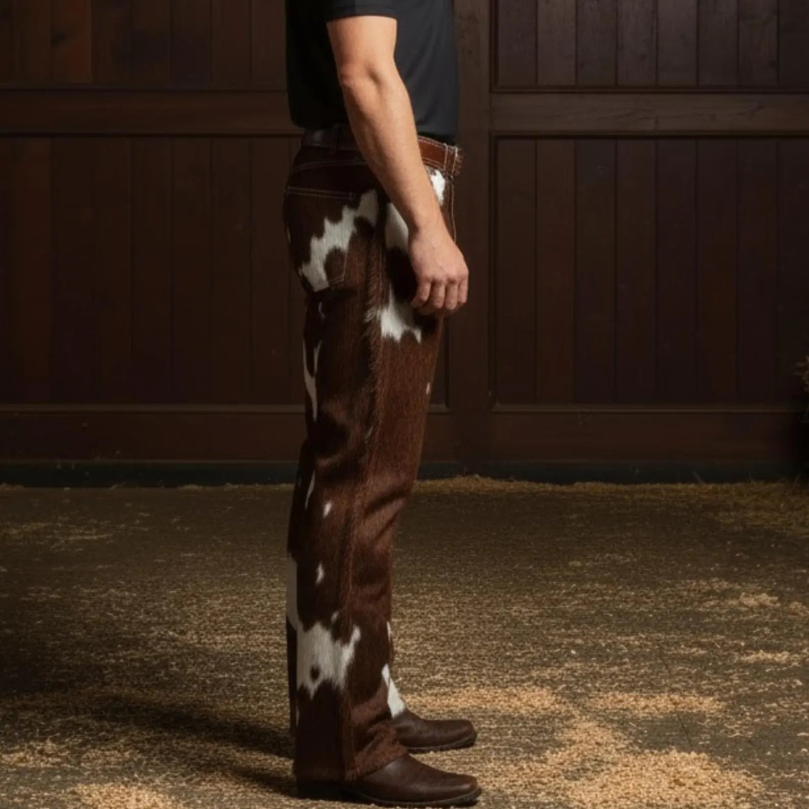 Handmade Brown White Cowhide Pants – Mens Western Pants, Cowboy Rodeo Trousers