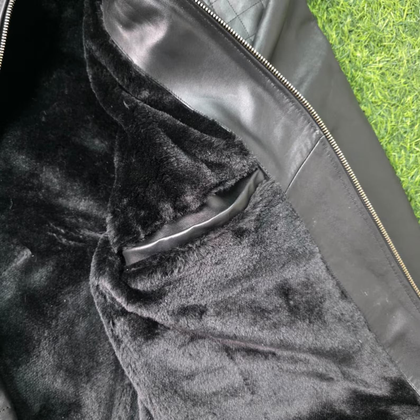 Handmade Black Leather Mens Jacket – Warm Fur Lined Biker Winter Coat