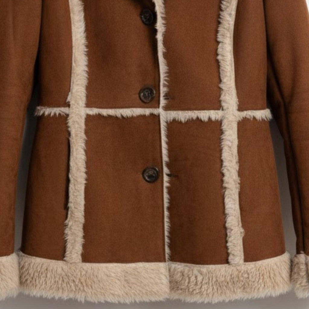 Handmade Brown Sheepskin Shearling Coat - Warm Cozy Womens Jacket
