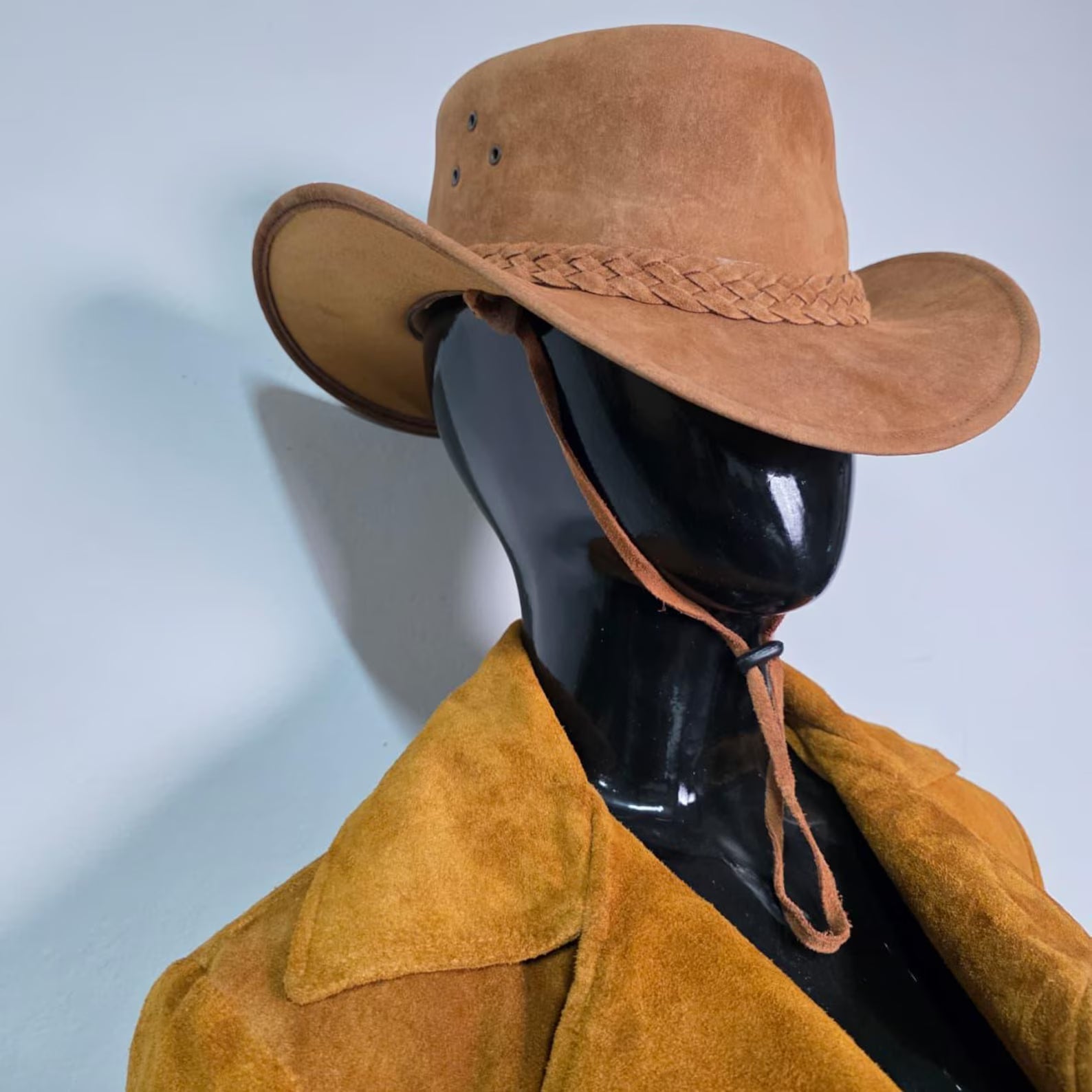Handmade Tan Suede Cowboy Hat – Western Style Men’s Hat with Braided Band | Rustic Outback Look