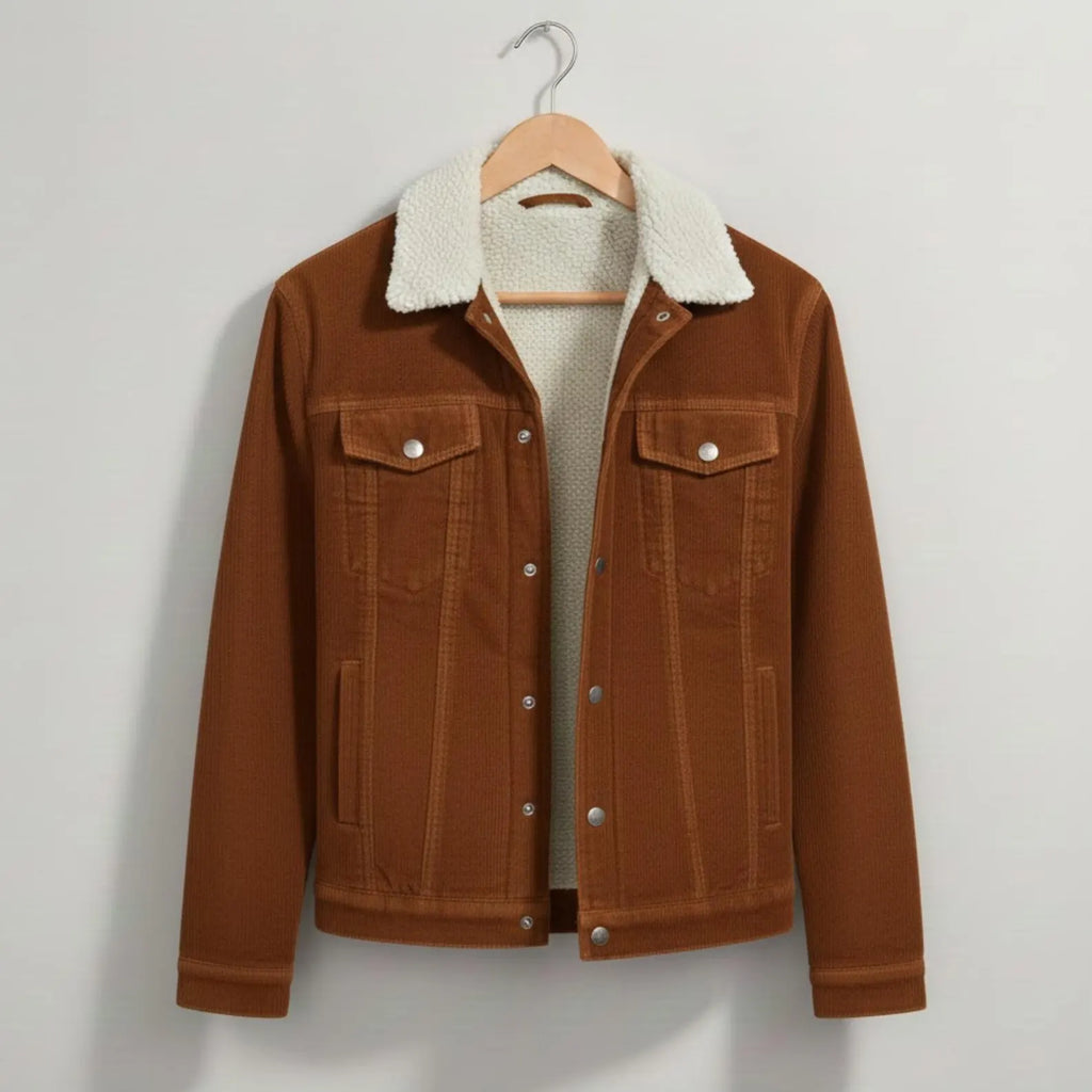 Handcrafted Corduroy Sherpa Trucker Jacket - Warm Winter Essential by Fashion Mode Apparel