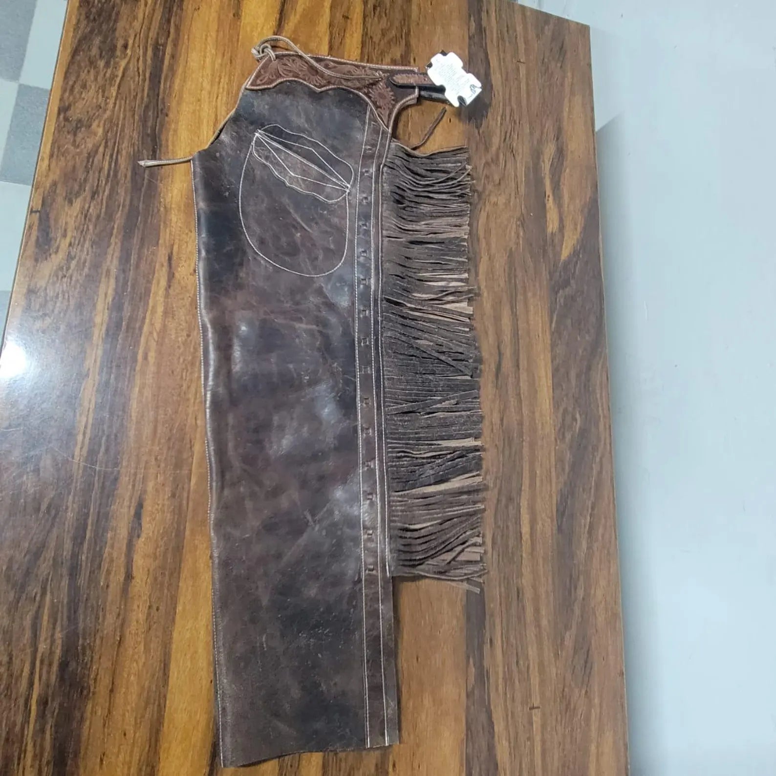 Handmade Distressed Brown Leather Chaps for Men, Western Cowboy Rodeo Fringed Riding Gear