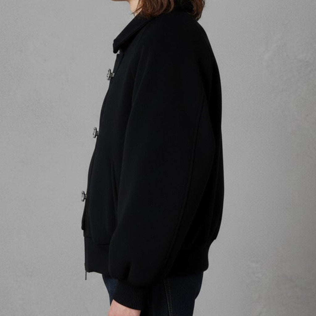 Unique Black Wool Toggle Bomber Jacket – Edgy Streetwear Jacket for Men