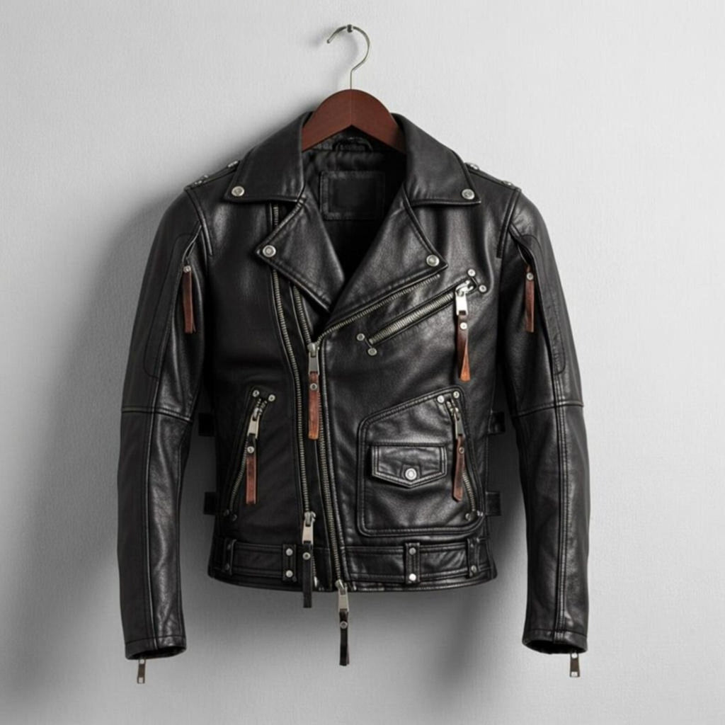Handmade Brown Leather Biker Jacket – Classic Moto Style Men’s Motorcycle Coat