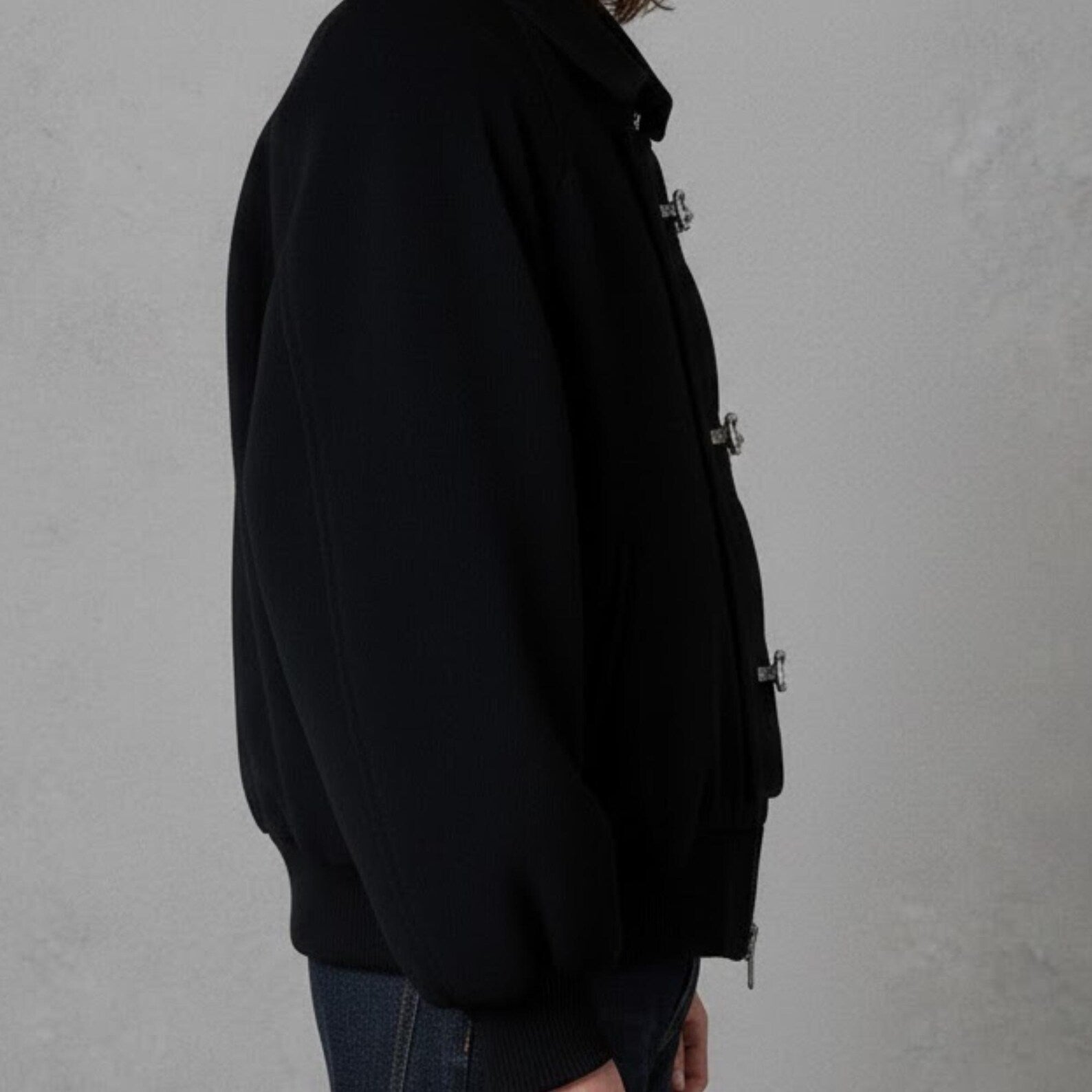 Unique Black Wool Toggle Bomber Jacket – Edgy Streetwear Jacket for Men