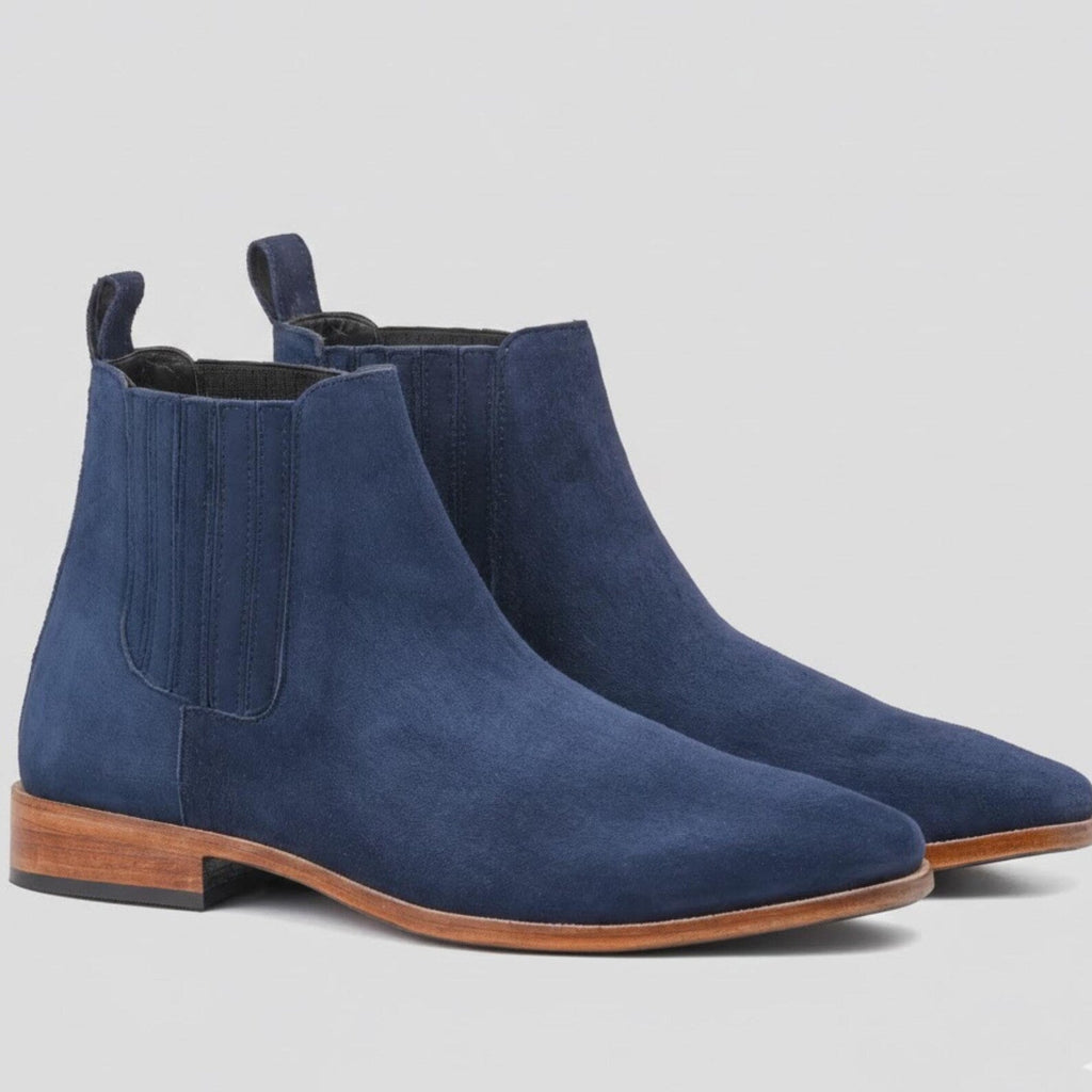 Handmade Navy Blue Suede Chelsea - Mens Suede Boots Wedding Gift