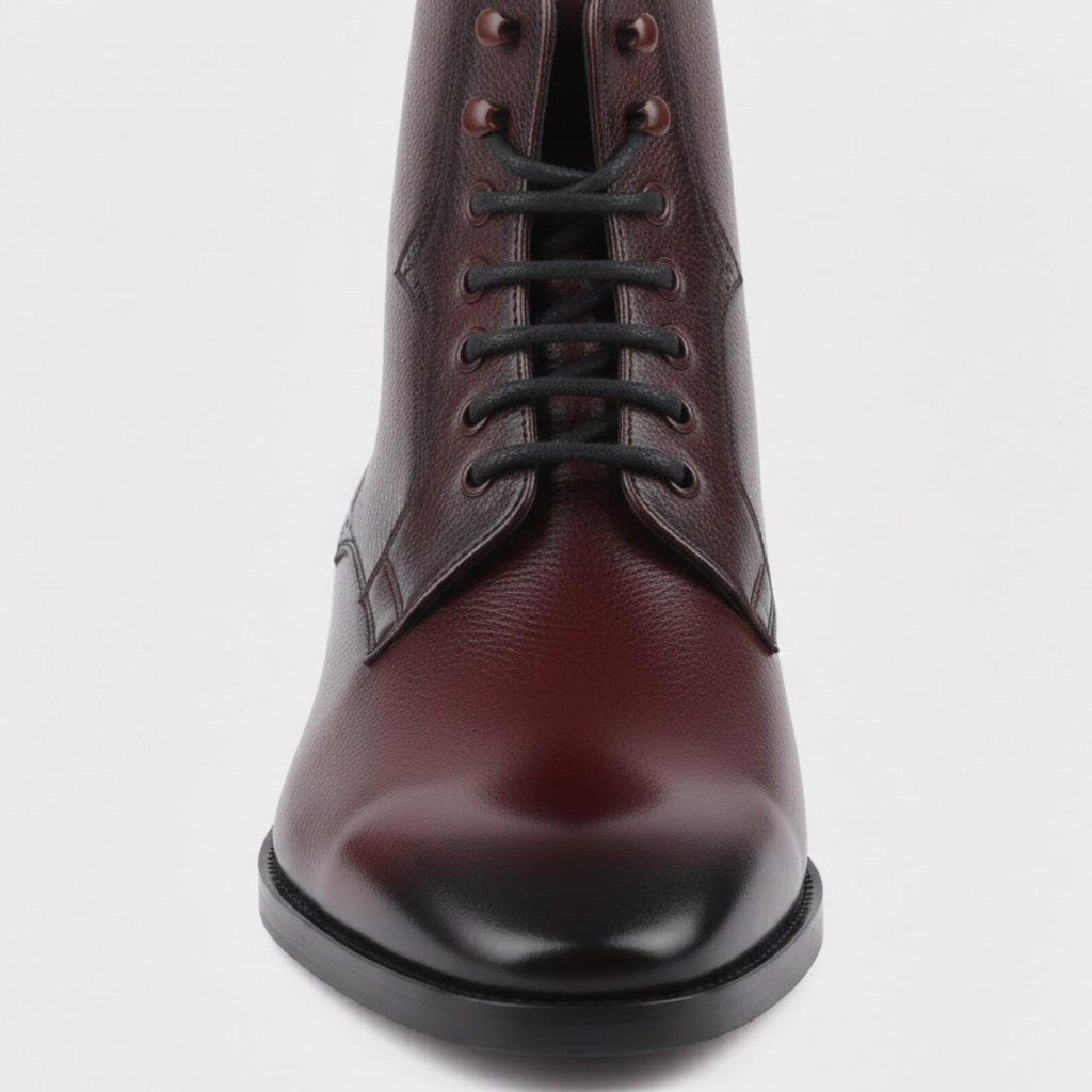 Handmade Burgundy Leather Boots – Men's Lace Up Black Burnished Boots