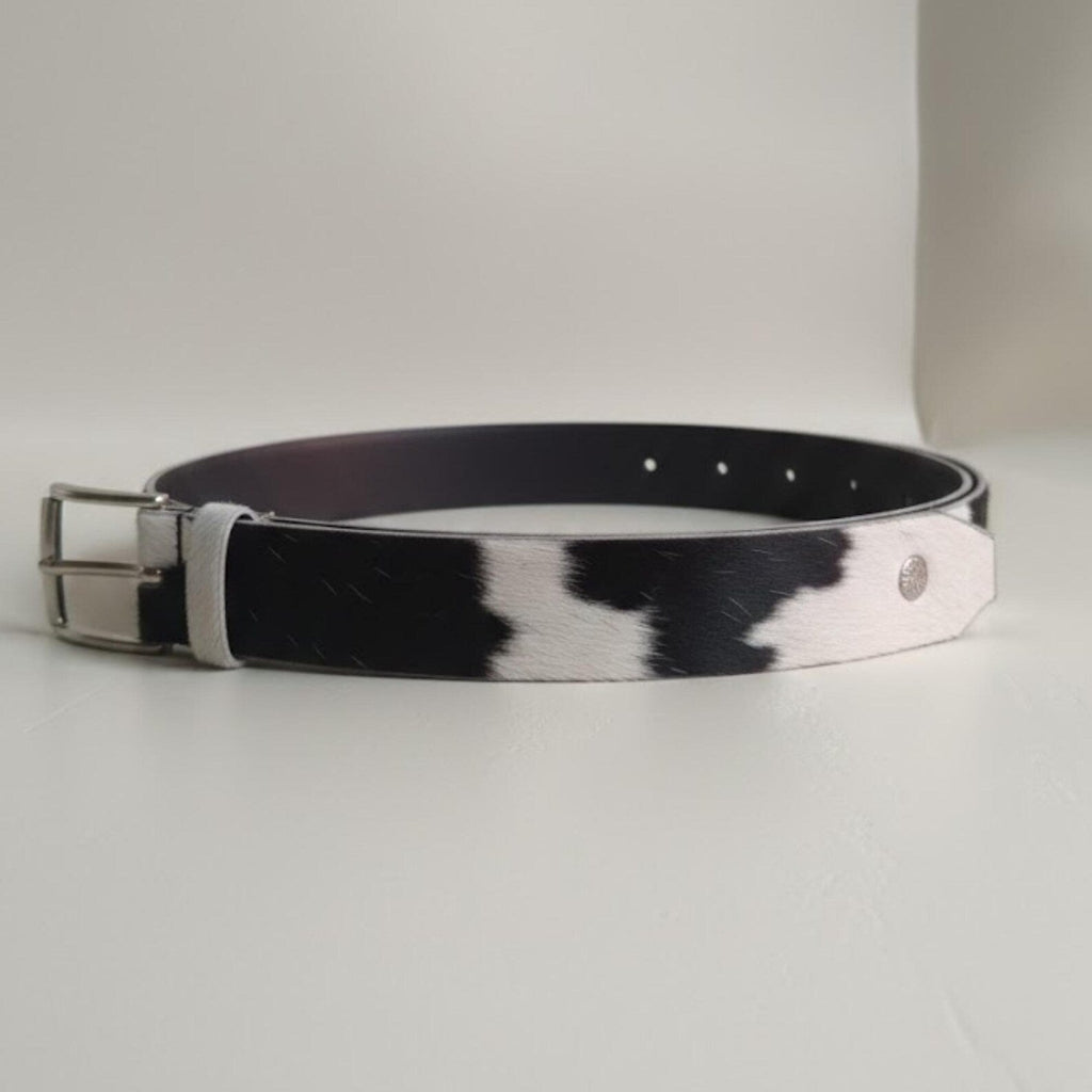 Unique Black White Cowhide Belt – Western Leather Belt for Jeans