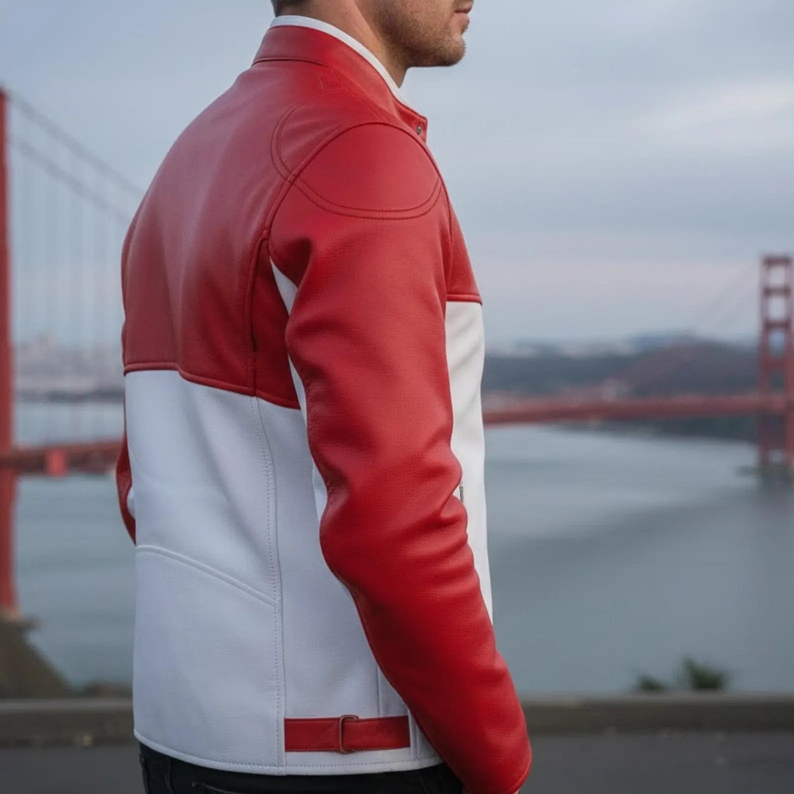 Handmade Red White Leather Biker Jacket – Men's Cafe Racer Style Gear