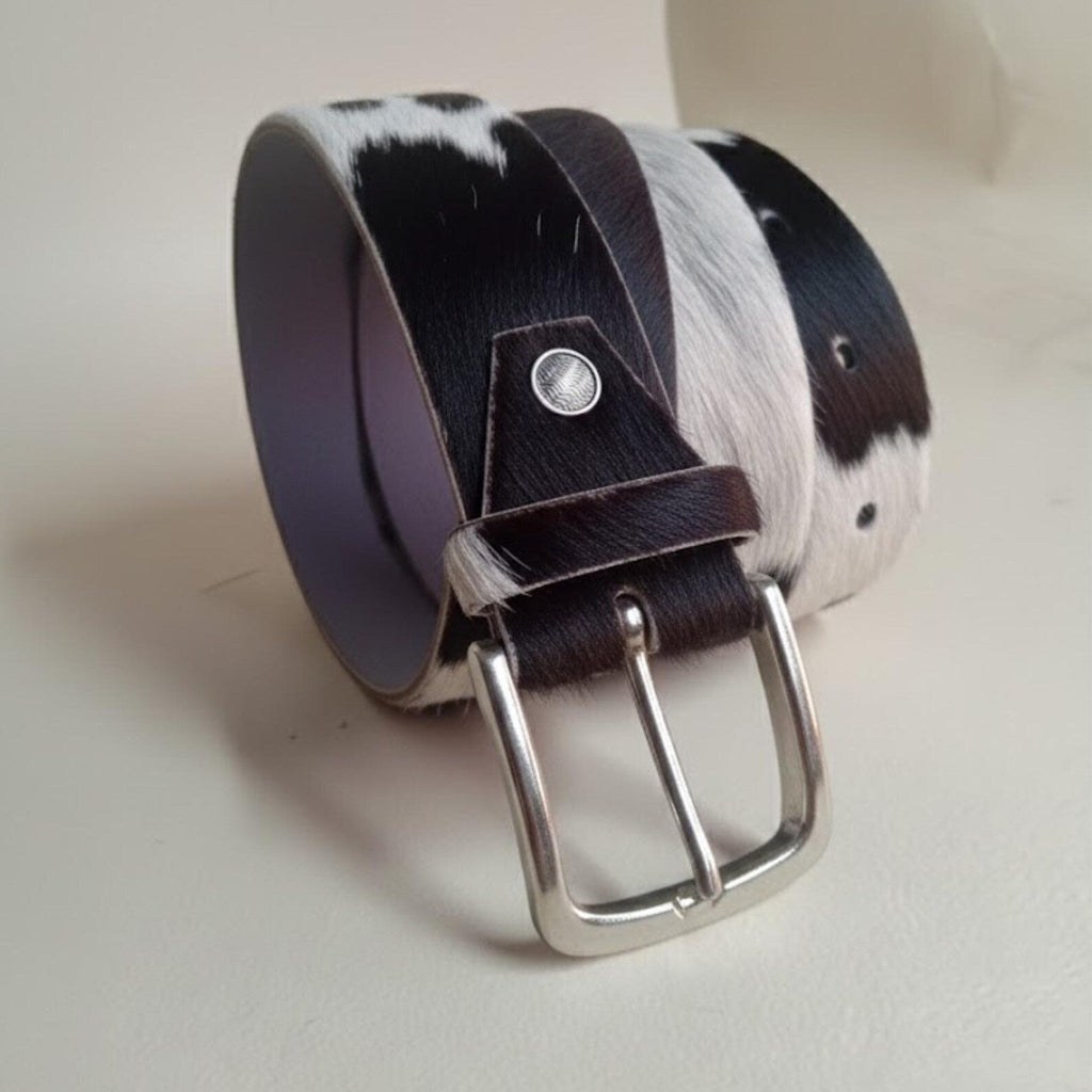 Unique Black White Cowhide Belt – Western Leather Belt for Jeans