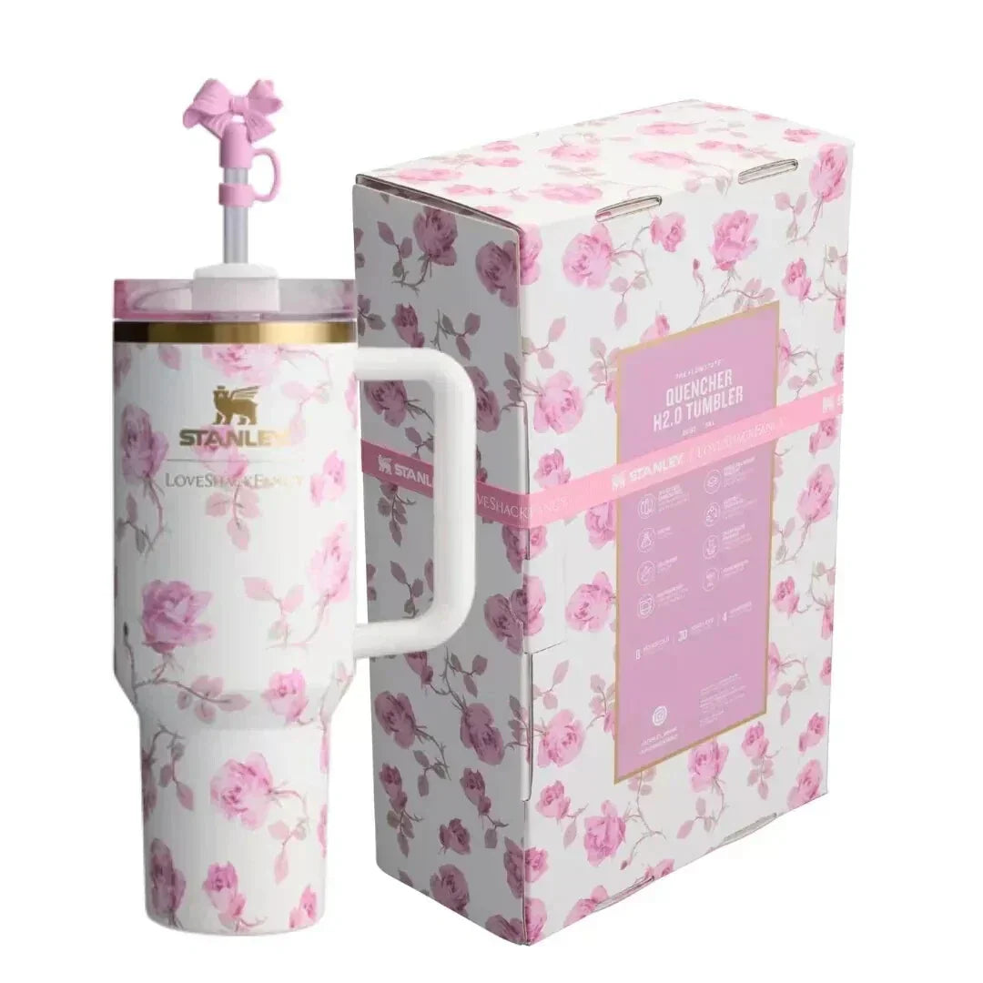 AUTHENTIC Stanley x LoveShackFancy Quencher Tumbler 40 oz Ribbon Rosa Sealed!